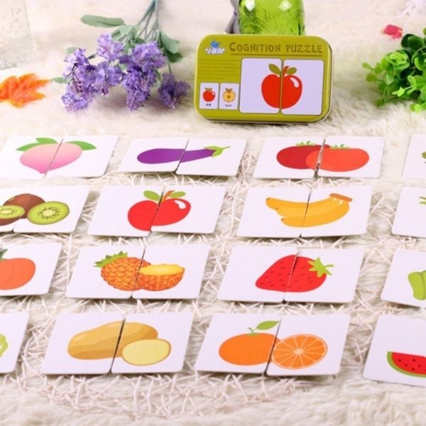 Boîte de jeu de cartes puzzles à assembler fruits et légumes 